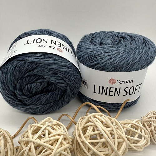 Пряжа Linen Soft лен, вискоза, хлопок 7316 т джинс