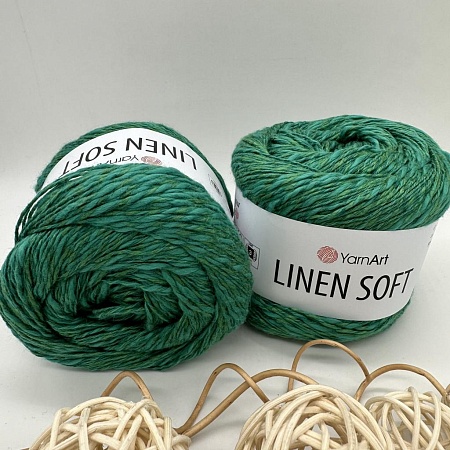 Пряжа Linen Soft лен, вискоза, хлопок 7315 мерцающий изумруд