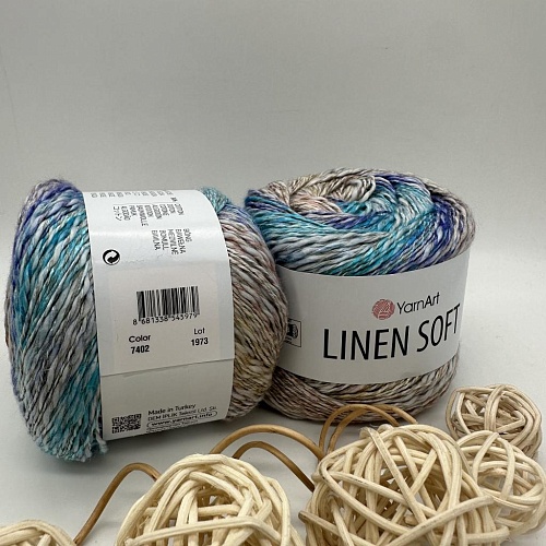 Пряжа Linen Soft лен, вискоза, хлопок 7402 морской бриз