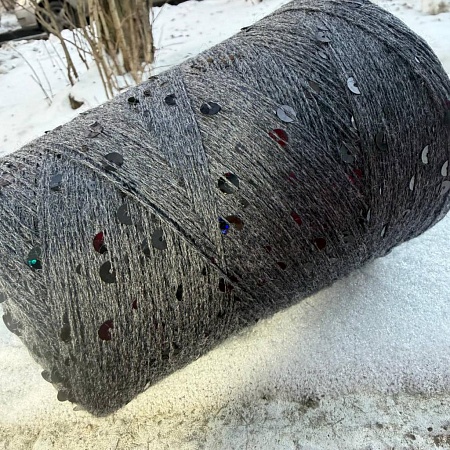 Пряжа в бобинах Cosmo 3600 Темно-серый меланж/черные пайетки