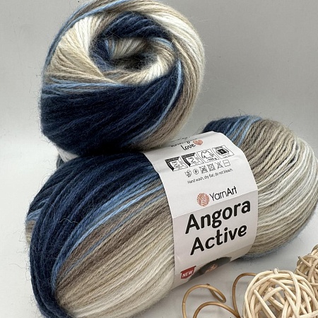 Пряжа Angora Active 859 сине - бело - коричневый