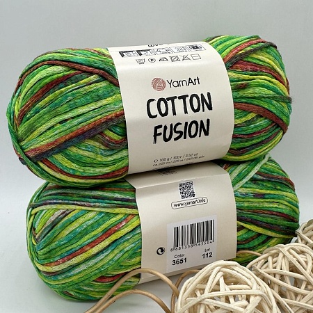 Пряжа Cotton Fusion хлопок 3651 зеленый луг