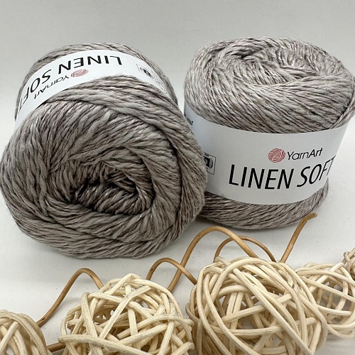Пряжа Linen Soft лен, вискоза, хлопок 7307 морской песок