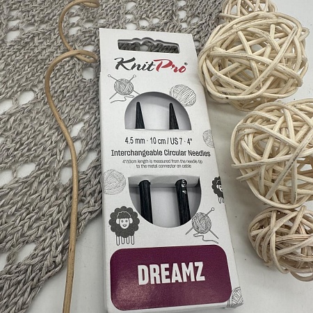 Спицы для вязания Спицы съемные укороченные Dreamz 10см №4.5 /ламинированная береза, серый оникс, 2шт в упаковке