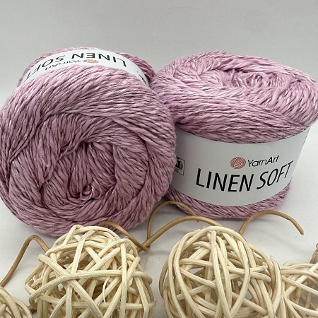 Пряжа Linen Soft лен, вискоза, хлопок 7321 розовое облако