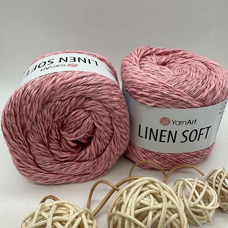 Пряжа Linen Soft лен, вискоза, хлопок 7322 розовая пастель