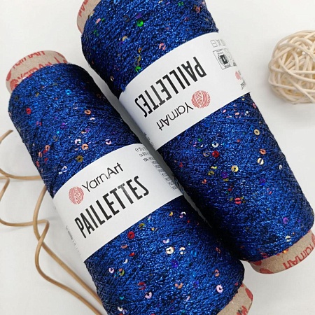 Пряжа Paillettes пайетки с люрексом 8008 королевский синий
