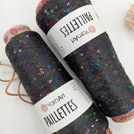 Пряжа Paillettes пайетки с люрексом 8010 черный