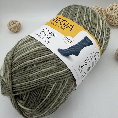 Пряжа Regia Vintage Color /Винтаж Колор/ 02858, farn color (цвет папоротника), белый/зеленый)
