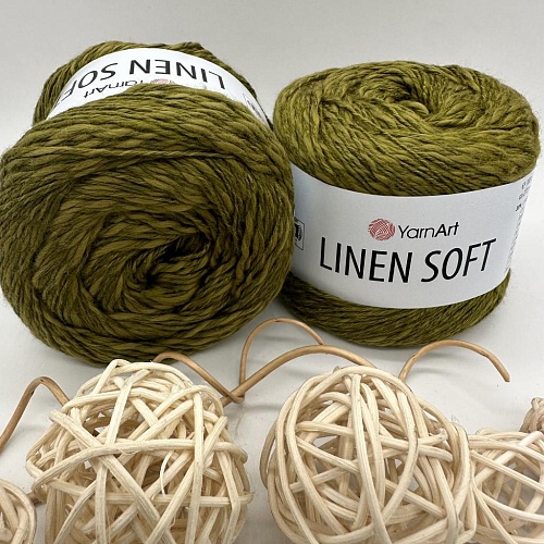 Пряжа Linen Soft лен, вискоза, хлопок 7314 дикий папоротник