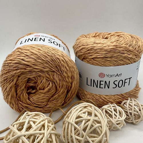 Пряжа Linen Soft лен, вискоза, хлопок 7305 сочный персик