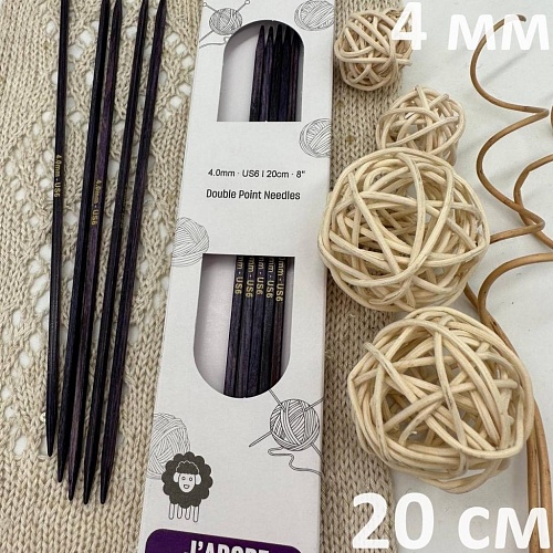 Спицы для вязания Спицы чулочные Jadore Cubics 20 cm №4.0 ламинированная береза, лавандовый, 5шт в упаковке