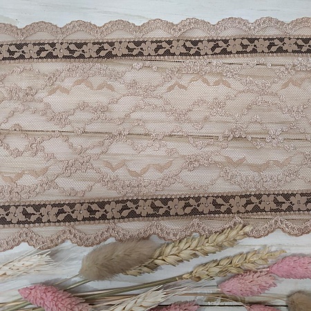 Текстильная галантерея Кружево стрейч Бежево-коричневое, Цена указана за 10см