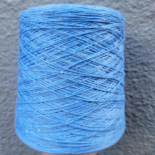 Пряжа в бобинах Lino 4300 с пайетками незабудка. Цена за 10гр