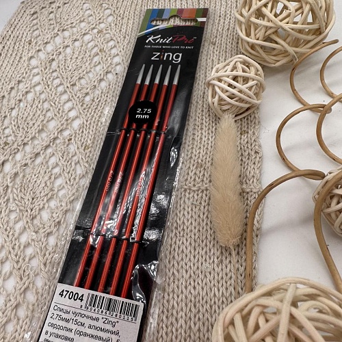 Спицы для вязания Спицы чулочные Knit Pro Zing 15 cm №2.75 сердолик (оранжевый) 5шт в упаковке