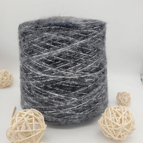 Пряжа в бобинах Soffice plus 3000. Цвет черное серебро. Цена указана за 10 гр.