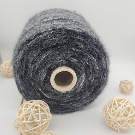 Пряжа в бобинах Soffice plus 3000. Цвет черное серебро. Цена указана за 10 гр.