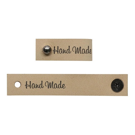 Аксессуары Кожаная бирка с кнопкой &quot;Hand Made&quot; 1,3*7см, уп.4шт (бежевый)