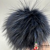 Аксессуары для одежды и обуви Помпон из натурального меха (енот), d-16-18 cм "помпон натуральный черный с синими кончиками"