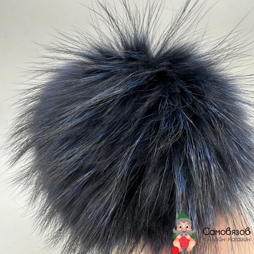 Аксессуары для одежды и обуви Помпон из натурального меха (енот), d-16-18 cм &amp;quot;помпон натуральный черный с синими кончиками&amp;quot;
