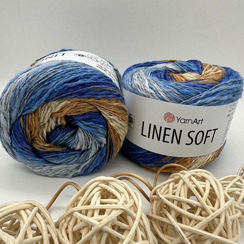 Пряжа Linen Soft лен, вискоза, хлопок 7411 черничный крем