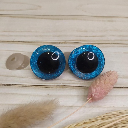 Творчество Глаза винтовые с заглушками, «Блёстки» цвет голубой 30 мм