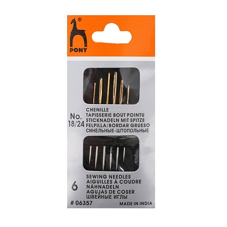 Иглы 06357 Иглы ручные для синели, глади с золотым ушком Chenille, № 18-24, 6шт