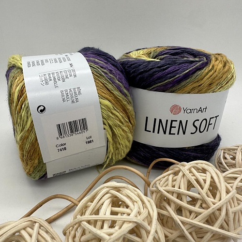 Пряжа Linen Soft лен, вискоза, хлопок 7410 цветущий луг
