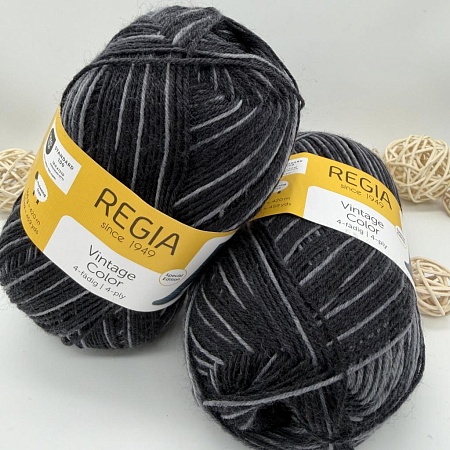 Пряжа Regia Vintage Color /Винтаж Колор/ 02863, black color (черный), серый/черный