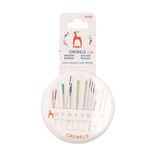 Иглы 10281 Иглы ручные для вышивания и шитья с цветным ушком Crewels № 9-12, 24шт