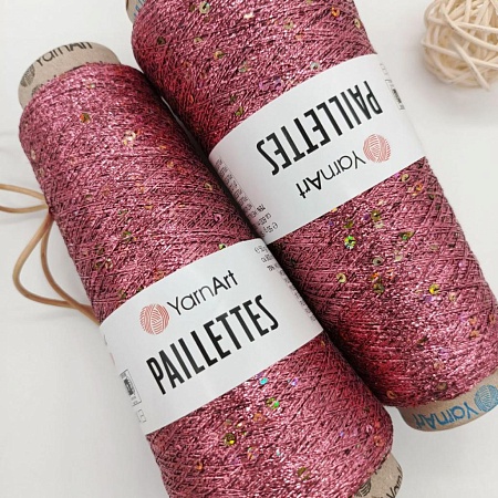 Пряжа Paillettes пайетки с люрексом 8004 сухая роза