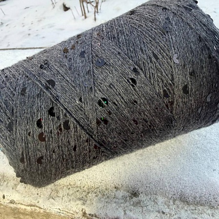 Пряжа в бобинах Cosmo 3600 Темно-серый меланж/черные пайетки