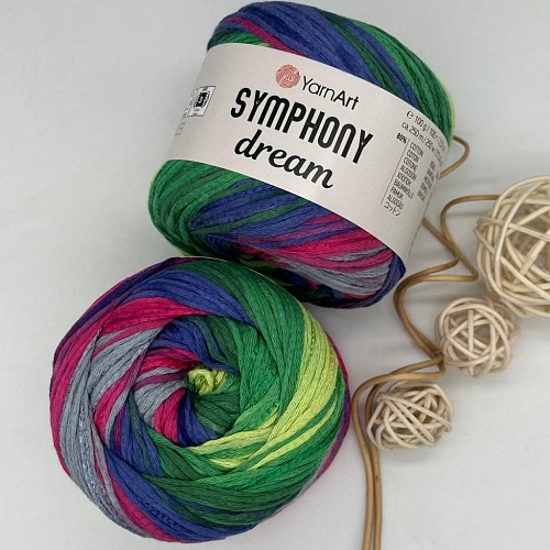 Пряжа Symphony dream 3105 тропикал сочно фуксия-зелень-лимон-фиолетсирень-серый