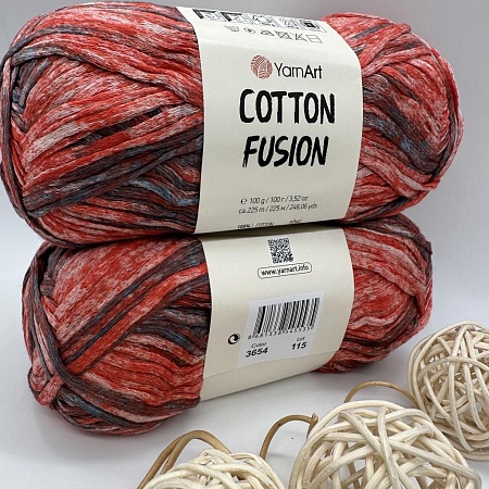 Пряжа Cotton Fusion хлопок 3654 красно-джинс