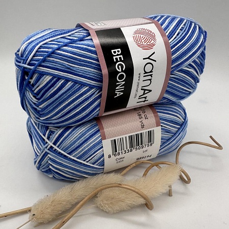 Пряжа Begonia print 5355 тем-св синии, белые секции